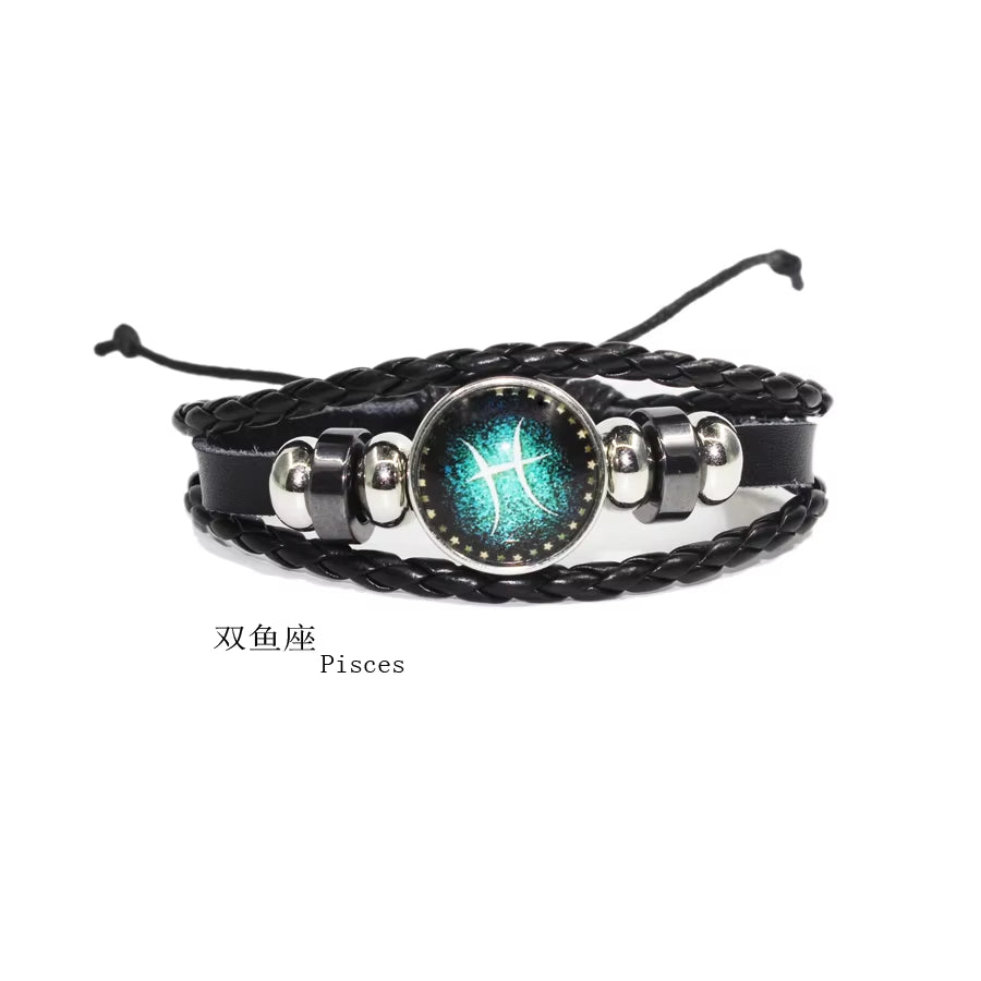 Fashion Leather Beaded 12 Constellation Bracelets Hot Time GS Handmade Braided Bracelet for Couple Gifts