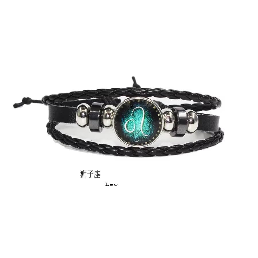 Fashion Leather Beaded 12 Constellation Bracelets Hot Time GS Handmade Braided Bracelet for Couple Gifts