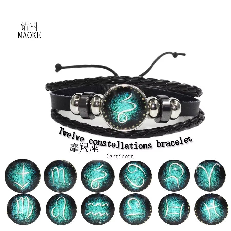 Fashion Leather Beaded 12 Constellation Bracelets Hot Time GS Handmade Braided Bracelet for Couple Gifts