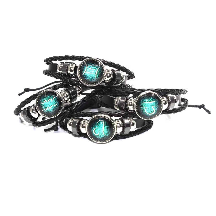 Fashion Leather Beaded 12 Constellation Bracelets Hot Time GS Handmade Braided Bracelet for Couple Gifts