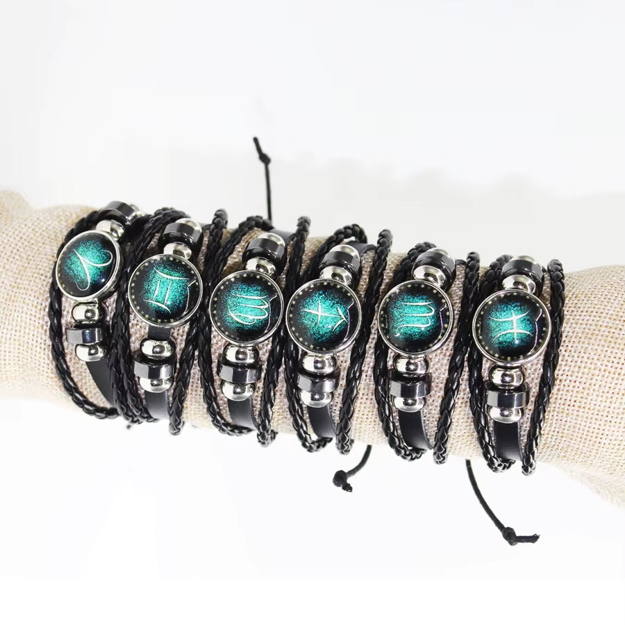 Fashion Leather Beaded 12 Constellation Bracelets Hot Time GS Handmade Braided Bracelet for Couple Gifts