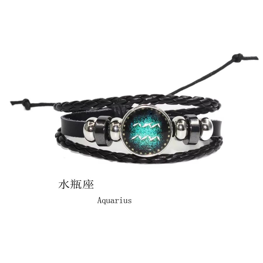 Fashion Leather Beaded 12 Constellation Bracelets Hot Time GS Handmade Braided Bracelet for Couple Gifts