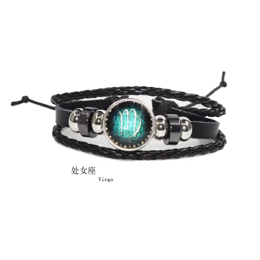 Fashion Leather Beaded 12 Constellation Bracelets Hot Time GS Handmade Braided Bracelet for Couple Gifts
