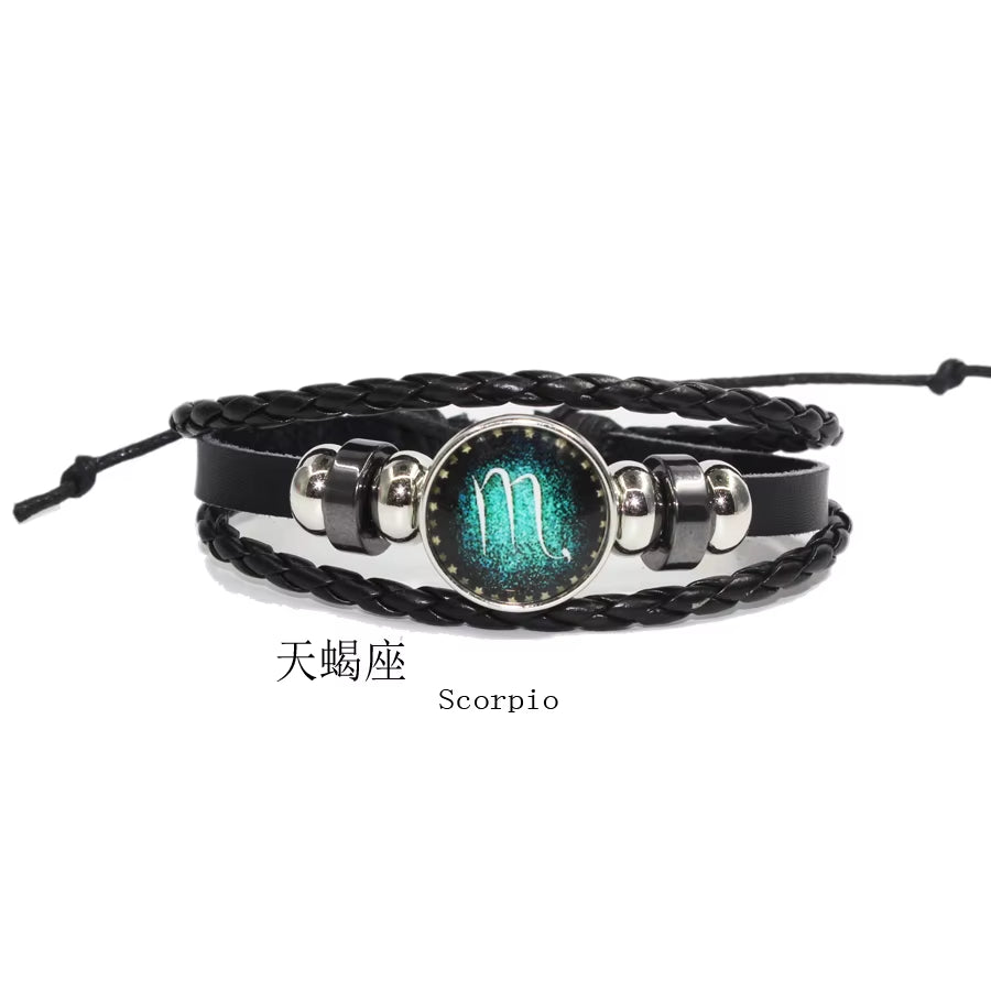 Fashion Leather Beaded 12 Constellation Bracelets Hot Time GS Handmade Braided Bracelet for Couple Gifts