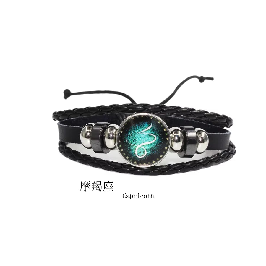 Fashion Leather Beaded 12 Constellation Bracelets Hot Time GS Handmade Braided Bracelet for Couple Gifts