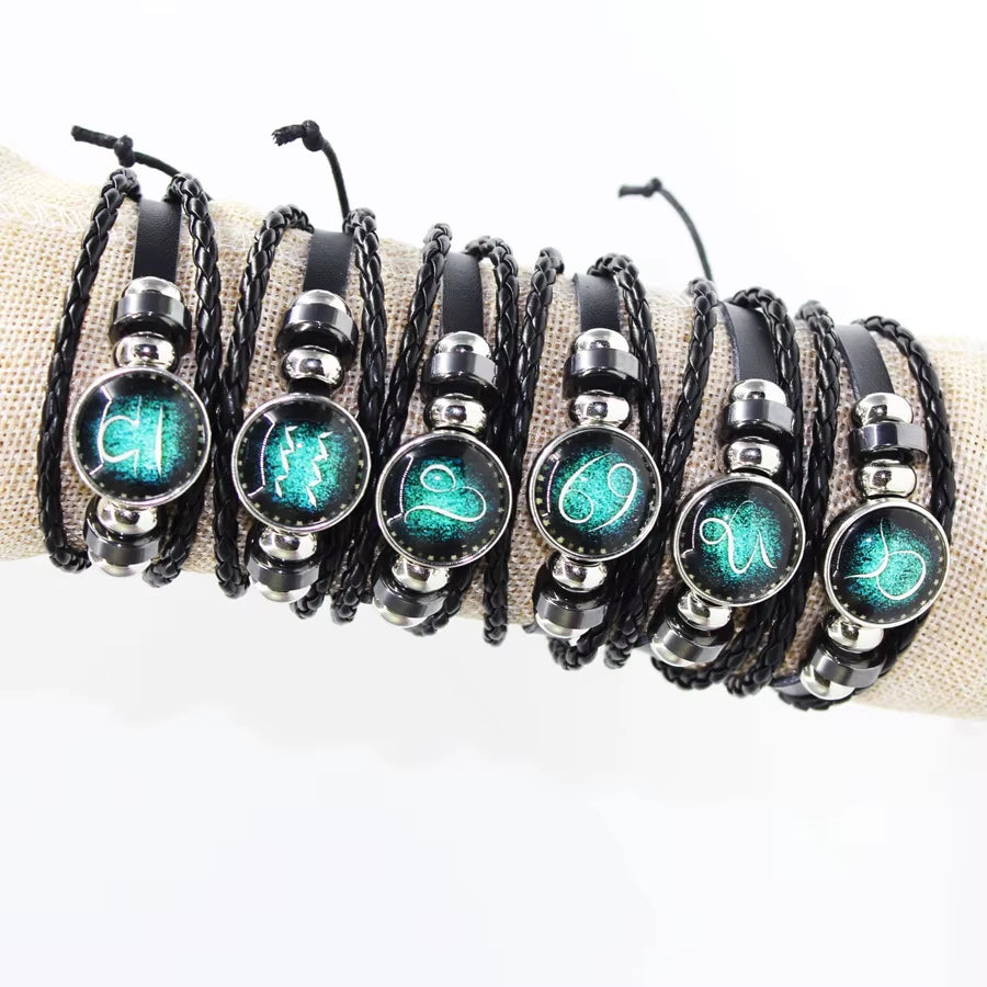 Fashion Leather Beaded 12 Constellation Bracelets Hot Time GS Handmade Braided Bracelet for Couple Gifts