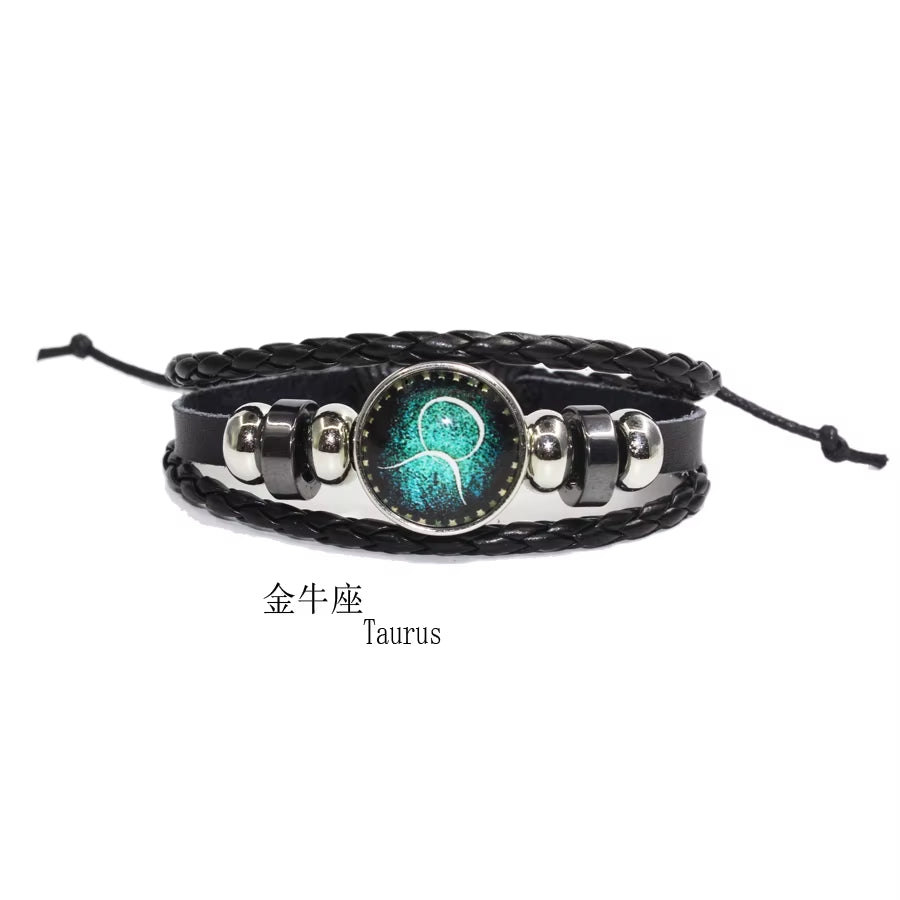 Fashion Leather Beaded 12 Constellation Bracelets Hot Time GS Handmade Braided Bracelet for Couple Gifts