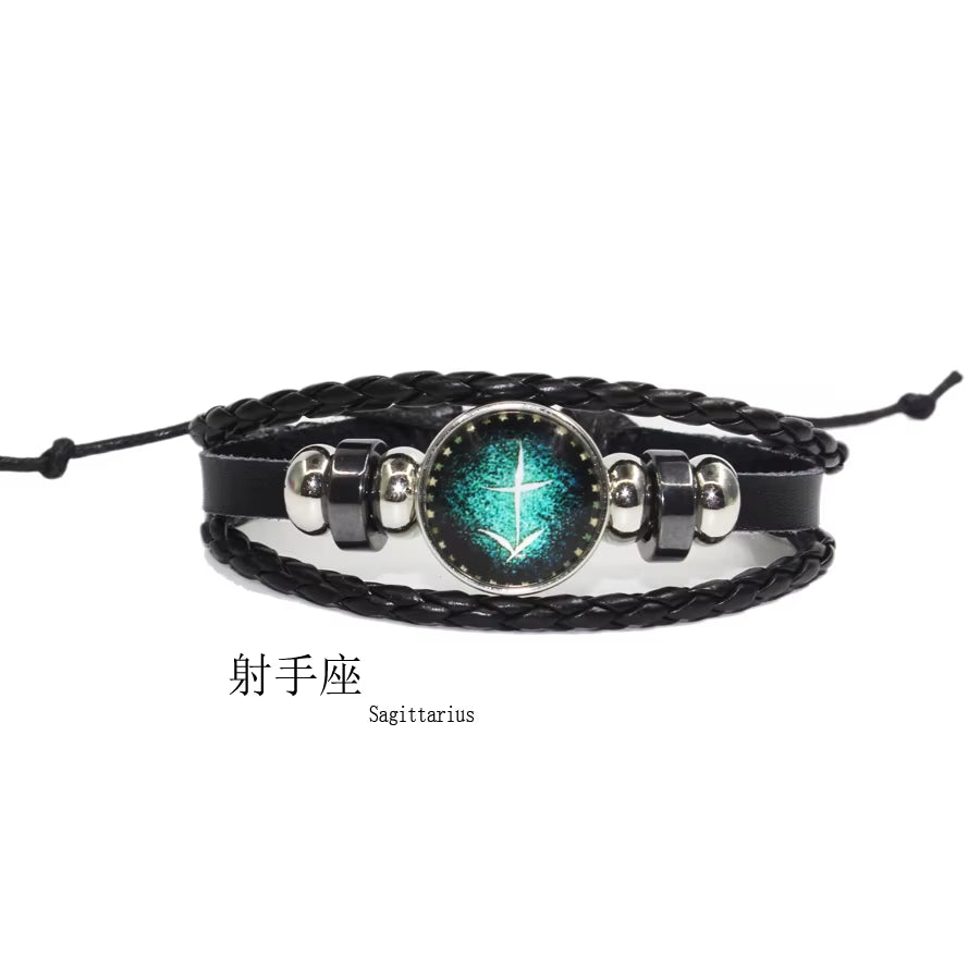 Fashion Leather Beaded 12 Constellation Bracelets Hot Time GS Handmade Braided Bracelet for Couple Gifts