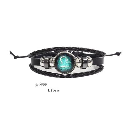 Fashion Leather Beaded 12 Constellation Bracelets Hot Time GS Handmade Braided Bracelet for Couple Gifts
