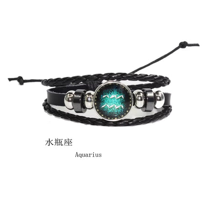 Fashion Leather Beaded 12 Constellation Bracelets Hot Time GS Handmade Braided Bracelet for Couple Gifts