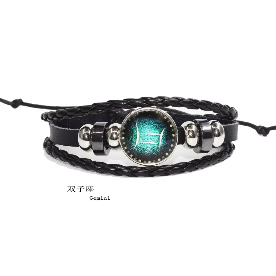 Fashion Leather Beaded 12 Constellation Bracelets Hot Time GS Handmade Braided Bracelet for Couple Gifts