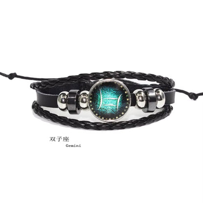 Fashion Leather Beaded 12 Constellation Bracelets Hot Time GS Handmade Braided Bracelet for Couple Gifts