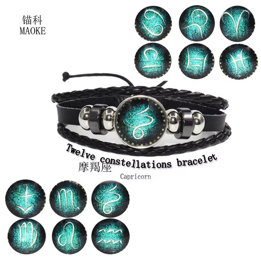 Fashion Leather Beaded 12 Constellation Bracelets Hot Time GS Handmade Braided Bracelet for Couple Gifts