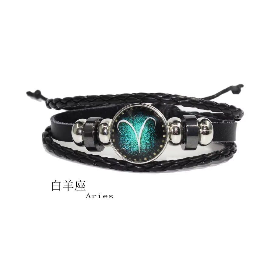 Fashion Leather Beaded 12 Constellation Bracelets Hot Time GS Handmade Braided Bracelet for Couple Gifts