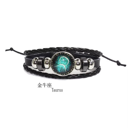Fashion Leather Beaded 12 Constellation Bracelets Hot Time GS Handmade Braided Bracelet for Couple Gifts